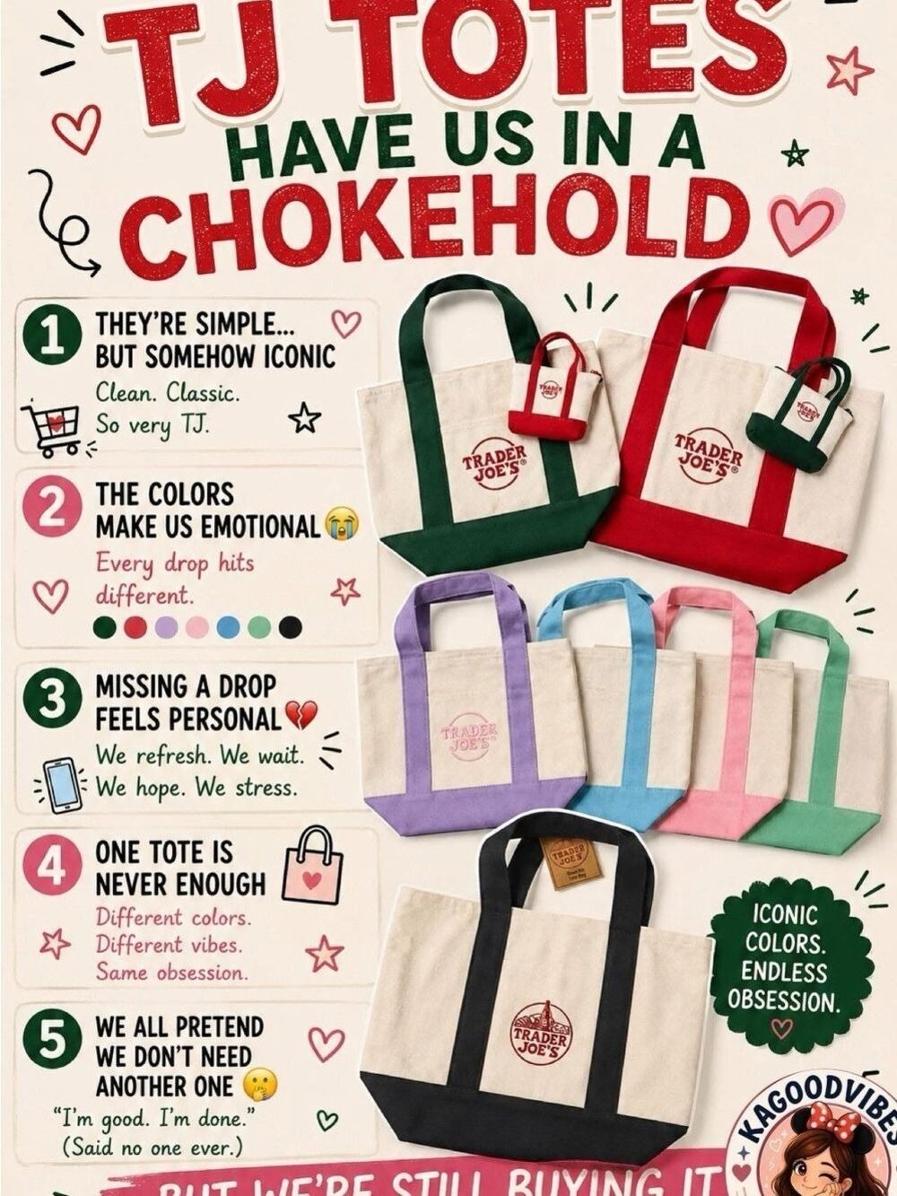 Trader Joe’s Mini Tote Canvas Bag, Pink, Embroidere… - Picture 4 of 5